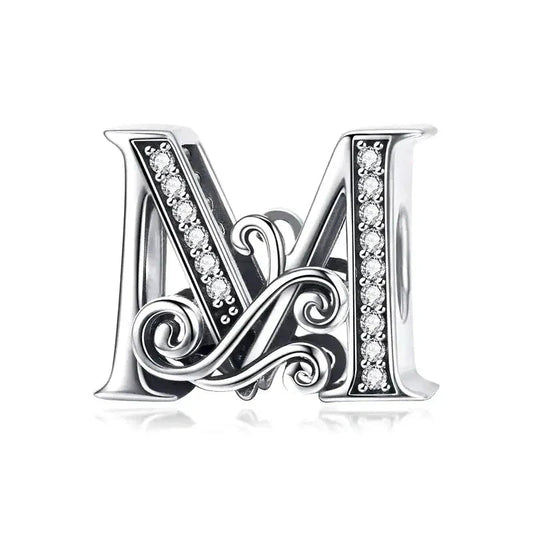 Silver Fancy Letter M Charm