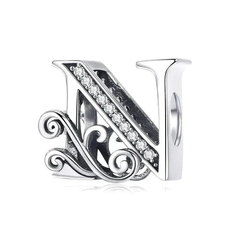 Silver Fancy Letter N Charm - Silver Fancy Letter N Charm