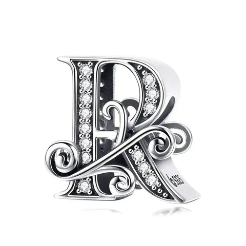 Silver Fancy Letter R Charm