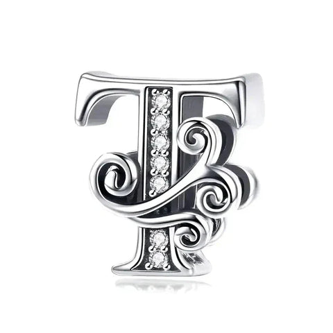 Fancy Letter T Charm - Fits pandora Bracelet