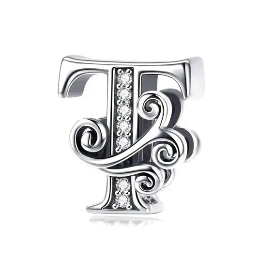 Fancy Letter T Charm - Fits pandora Bracelet