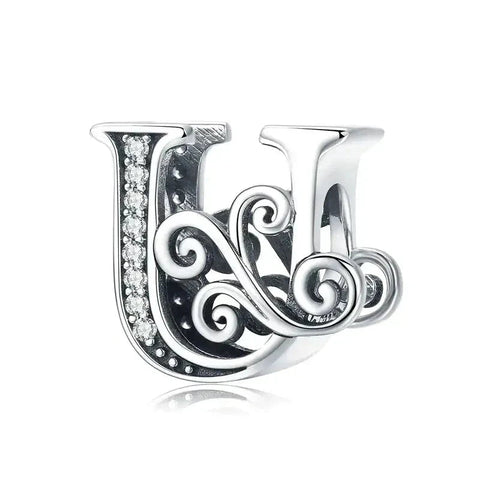 Silver Fancy Letter U Charm - Silver Fancy Letter U Charm
