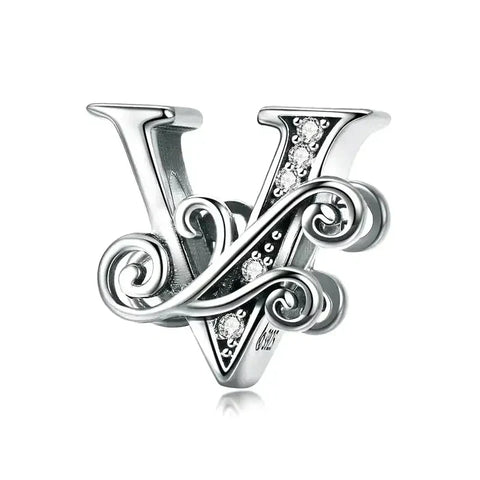 Fancy Letter V Charm - Fits pandora Bracelet