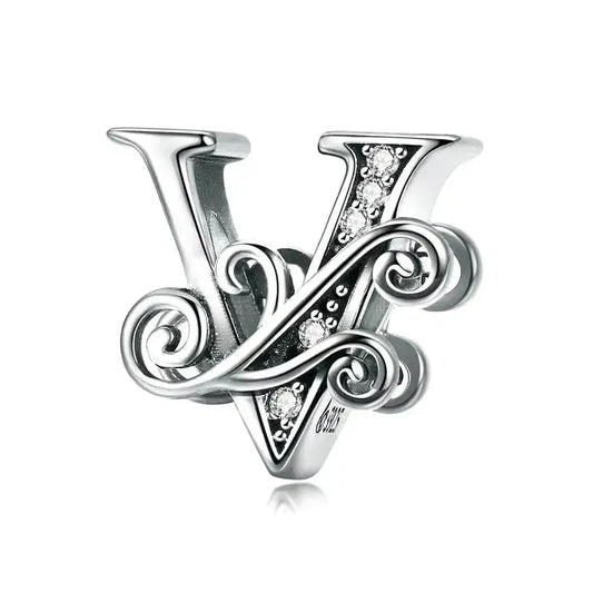 Fancy Letter V Charm - Fits pandora Bracelet
