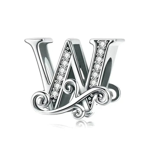 Silver Fancy Letter W Charm - Silver Fancy Letter W Charm