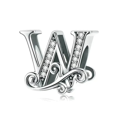 Fancy Letter W Charm - Fits pandora Bracelet