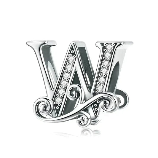Fancy Letter W Charm - Fits pandora Bracelet