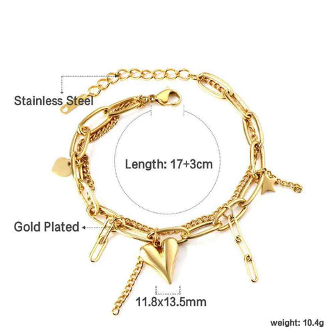 Heart Charm & Star Golden Ankle Bracelet