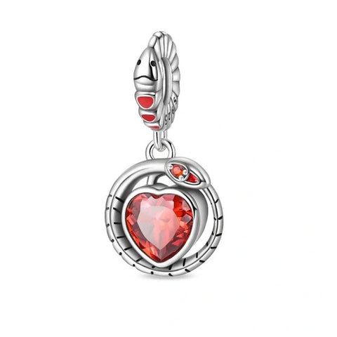 Fiery Heart with Snake Encircle Dangle Charm