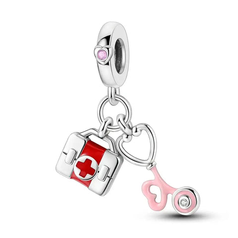 Heart Tools Mini Charm - First Aid Kit & Heart Stethoscope Charm- Medical Emergency Bead