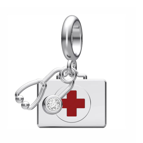 Classic First Aid Charm - First Aid Kit Stethoscope Charm- Red Cross Medical Emergency Bead