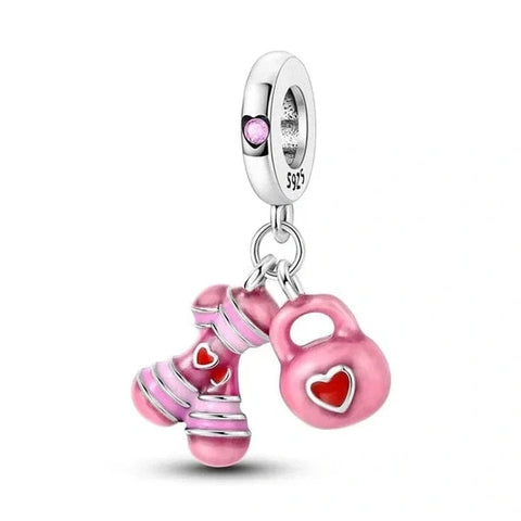 jewlouli fitness-gym-pink-women-set-dangle-pandora-charm-jewelry__ fits pandora bracelet
