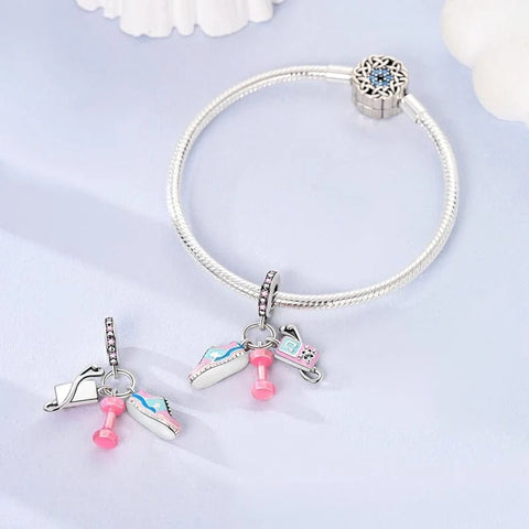 jewlouli fitness-triple-dangle-charm-sneaker-dumbbell-earphonescharmjewlouli-jewelry__ fits pandora bracelet
