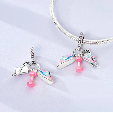 Fitness Triple Dangle Charm - Sneaker, Dumbbell & Earphones - Fitness Triple Dangle Charm - Sneaker, Dumbbell & Earphones