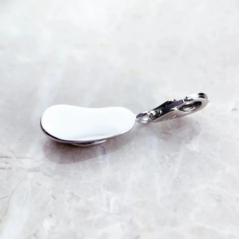 Shiny silver pendant.