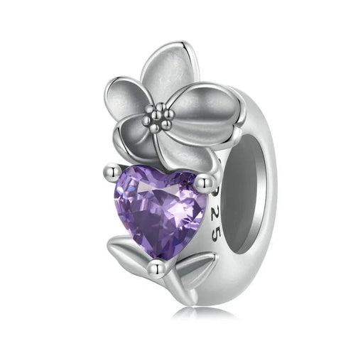 Floral Heart Birthstone Charms - Floral Heart Birthstone Charms