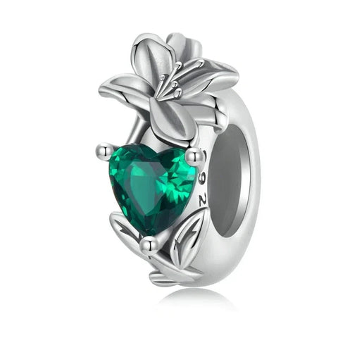 Floral Heart Birthstone Charms - Floral Heart Birthstone Charms