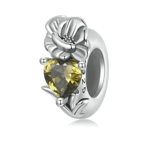 Floral Heart Birthstone Charms - Floral Heart Birthstone Charms