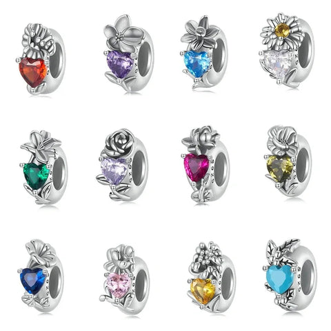 Floral Heart Birthstone Charms - Floral Heart Birthstone Charms