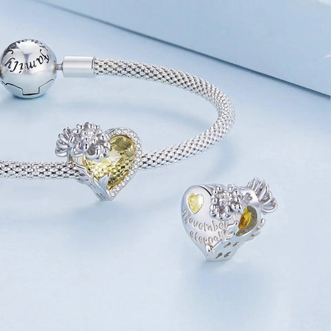 Floral Heart Crystal Birthstone Charms - Floral Heart Crystal Birthstone Charms