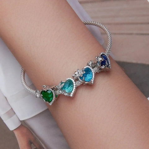 Floral Heart Crystal Birthstone Charms - Floral Heart Crystal Birthstone Charms