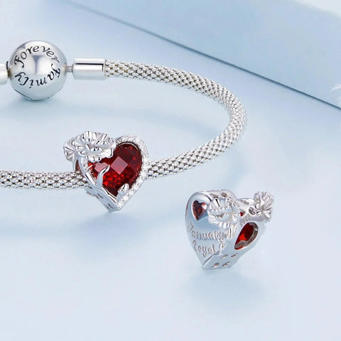 Floral Heart Crystal Birthstone Charms - Floral Heart Crystal Birthstone Charms