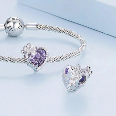 Floral Heart Crystal Birthstone Charms