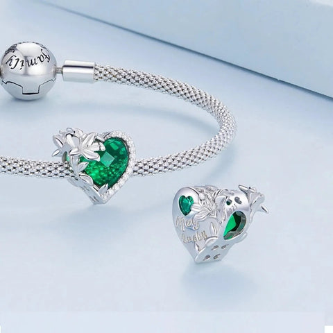 Floral Heart Crystal Birthstone Charms - Floral Heart Crystal Birthstone Charms