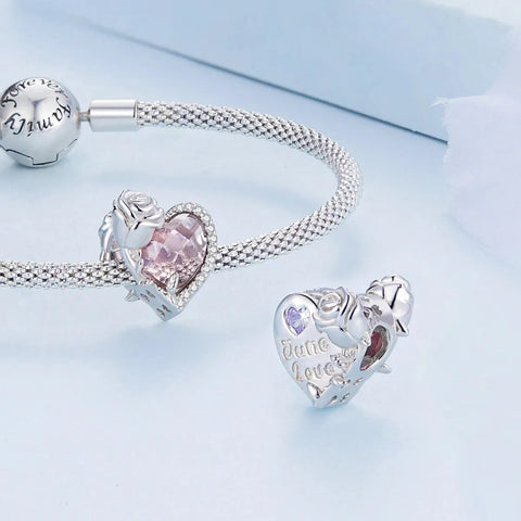 Floral Heart Crystal Birthstone Charms - Floral Heart Crystal Birthstone Charms