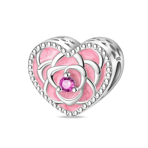 Pink Floral Heart Charm - Pink Floral Heart Charm