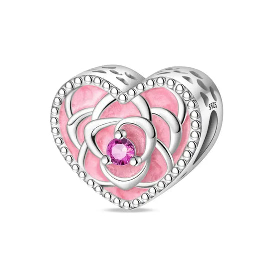 Pink Floral Heart Charm