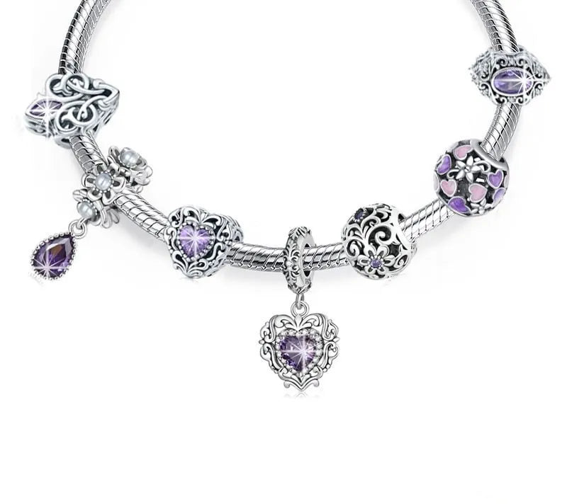 Purple Crystal Flower Charm