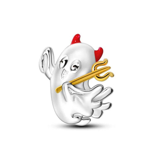 Sterling silver skull charm featuring pink crystal eyes and a delicate flower detail, ideal for adding an edgy yet feminine touch to charm bracelets.