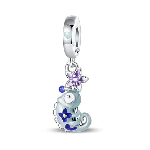 Chameleon with Purple Flower Charm - Chameleon with Purple Flower Charm