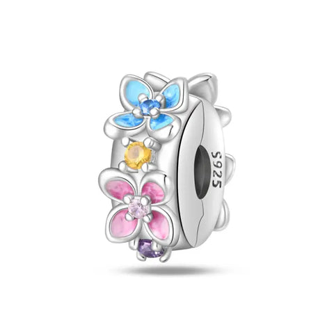 Pink Blue Flower Clip Charm - Pink Blue Flower Clip Charm
