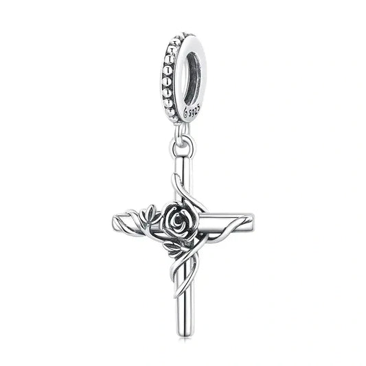 flower-cross-charm Pandora Jewelry charm fits bracelet affordable