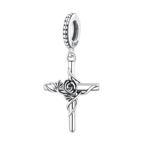 Flower Cross Charm - flower-cross-charm Pandora Jewelry charm fits bracelet affordable