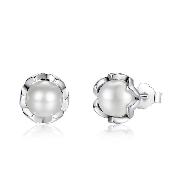 Flower Design Pearl Stud Earrings - flower design pearl stud earrings sterling silver