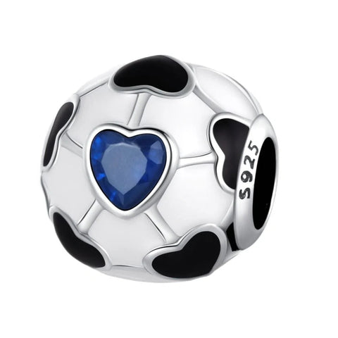 FootBall Bead With Blue Heart Accents - FootBall Bead With Blue Heart Accents