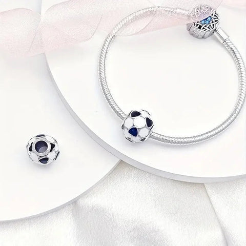 FootBall Bead With Blue Heart Accents - FootBall Bead With Blue Heart Accents