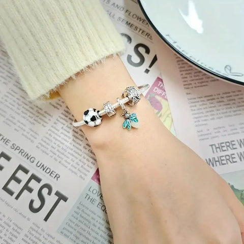 jewlouli football-bead-with-blue-heart-accentscharmjewlouli-jewelry__ fits pandora bracelet