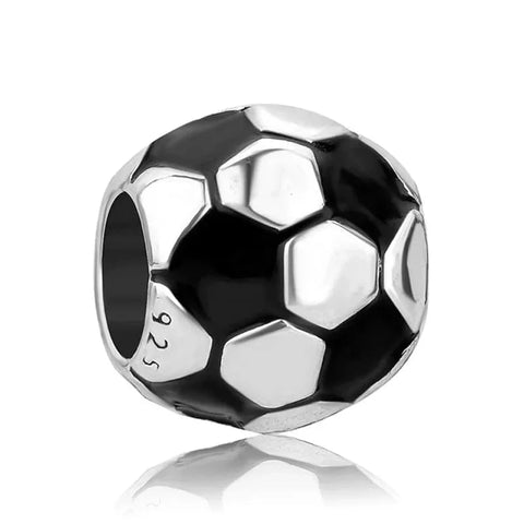 Football Charm with Black and White - jewlouli football-charm-with-black-and-whitecharmjewlouli-jewelry fits pandora bracelet