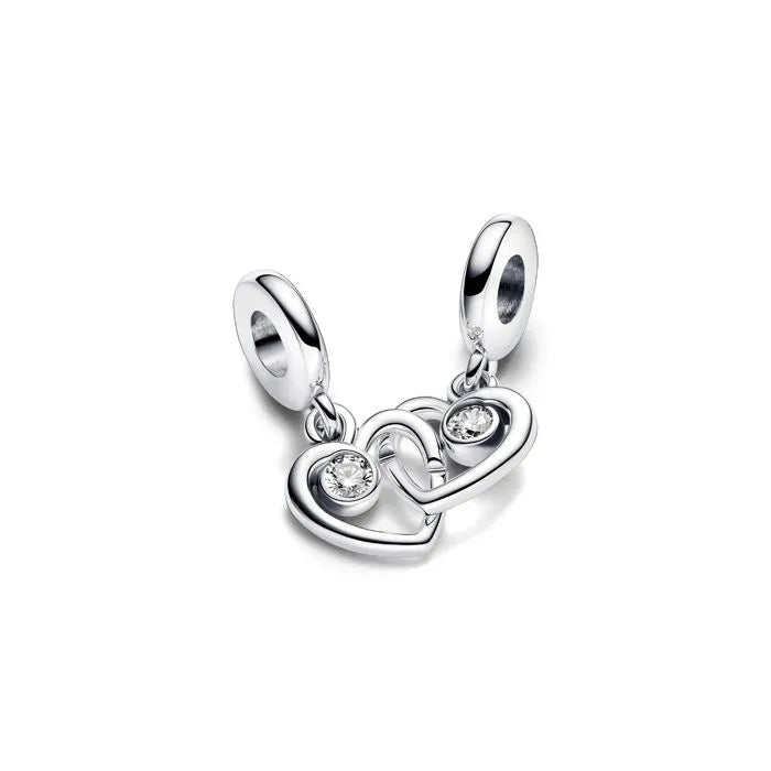 Infinite hearts sparkling dangling clip in Pandora Rose, a romantic and secure addition for bracelets