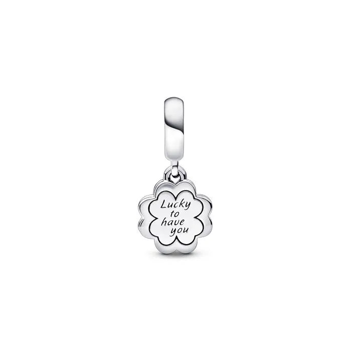 Four-leaf clover friendship double dangle charm, representing luck and friendship for bracelets