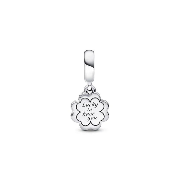 Four-leaf Clover Friendship Double Dangle Charm - Four-leaf clover friendship double dangle charm, representing luck and friendship for bracelets