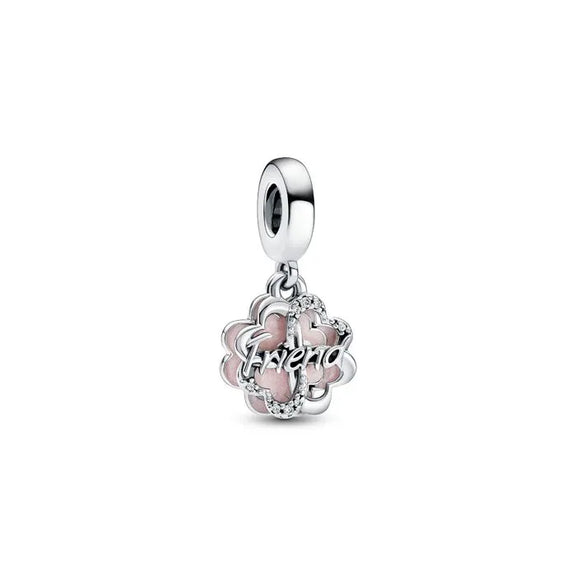 Four-leaf Clover Friendship Double Dangle Charm - Friendship charm with four-leaf clover design, an ideal charm for sharing luck