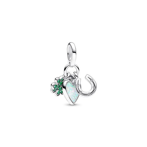 Four Leaf Clover, Heart and Horseshoe Triple Dangle Charm