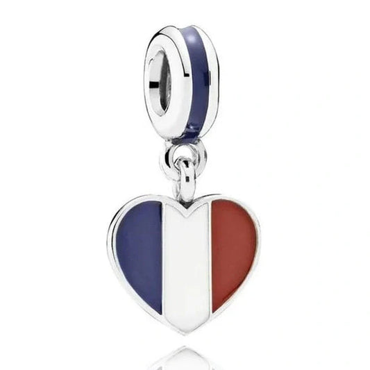 jewlouli france-heart-flag-dangle-pandora-charm-jewelry fits pandora bracelet