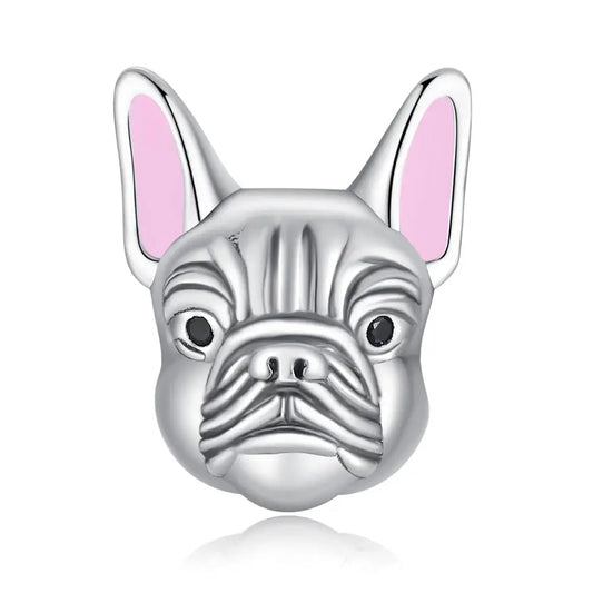 French Pink silver Bulldog Charm