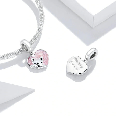 French Bulldog Love Pink Heart Dangle Charm - French Bulldog Love Pink Heart Dangle Charm